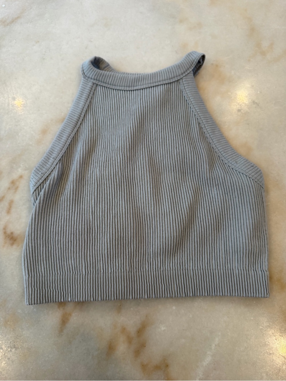 aerie Ribbed High-Neck Cropped Tank - Light Gray
